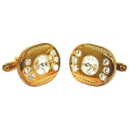Fratello Gold Plated Oval Cufflinks Set With Rhinestones CL015
